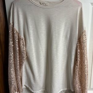 Women's Cream and Gold Sequin billowy Sleeve Top